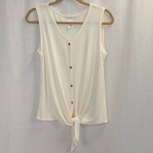 Brenda's Size Small (Oversized) Tie Front Sleeveless Top in Cream